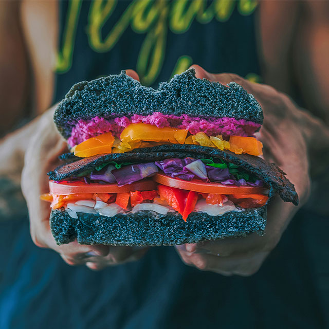 person holding a big sandwich